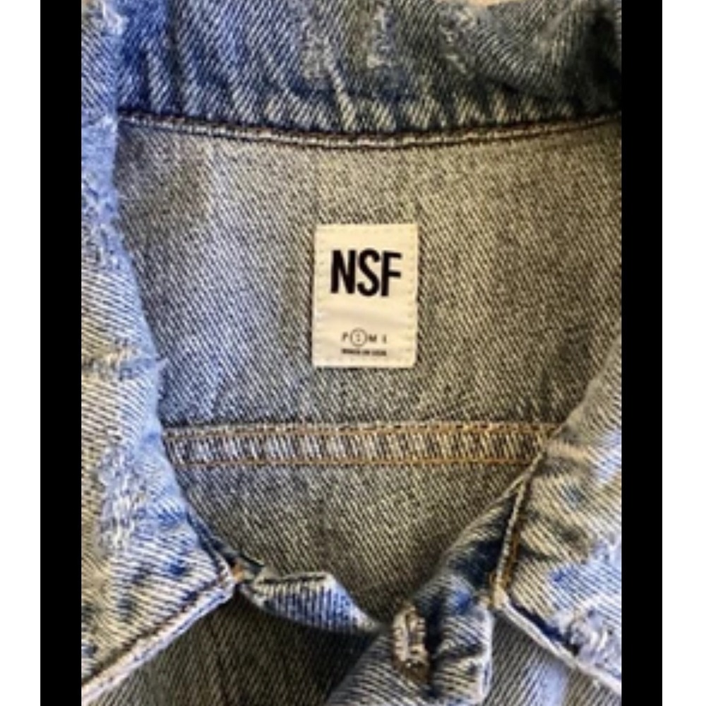 NSF Womens Blue Ombre Distressed Denim Trucker Jacket Made in USA Small Faded - Picture 4 of 11